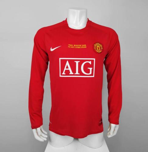 with Front Lettering Retro Jersey Long Sleeve 2007-2008 Champions League Version Home Soccer Jersey