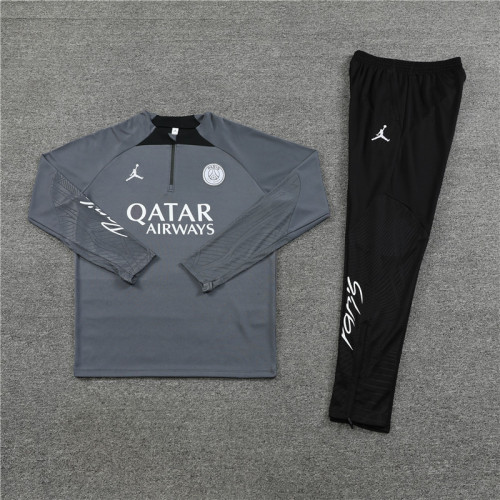 2023-2024 PSG Grey Soccer Training Sweater and Black Pants