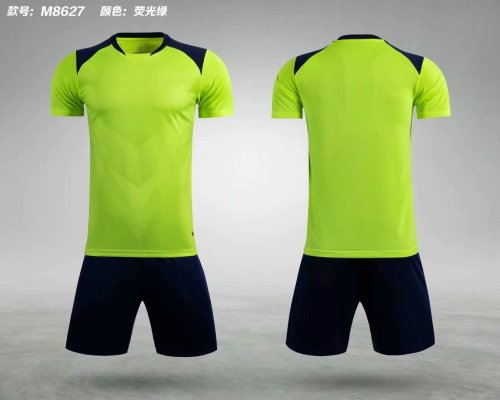 M8627 Fluorescent Green Tracking Suit Adult Uniform Soccer Jersey Shorts