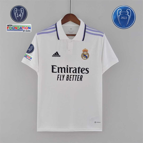 with Trophy 14 + UCL Patch Fans Version 2022-2023 Real Madrid Home Soccer Jersey