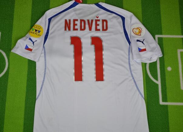 with Patch Retro Shirt 2004 Czech Republic NEDVED 11 Away White Soccer Jersey