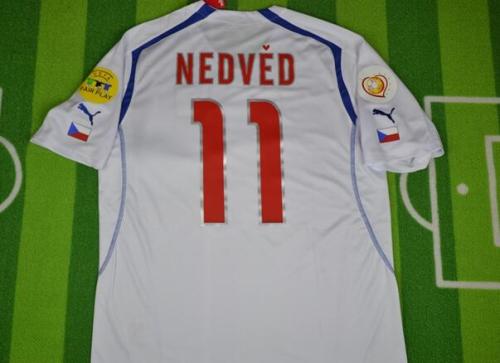 with Patch Retro Shirt 2004 Czech Republic NEDVED 11 Away White Soccer Jersey