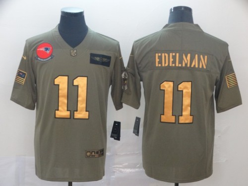 New England Patriots 11 Julian Edelman 2019 Olive Gold Salute To Service Limited Jersey