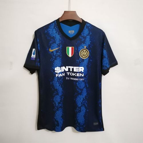with Serie A+Scudetto Badge Fans Version 2021-2022 Inter Milan Home Soccer Jersey