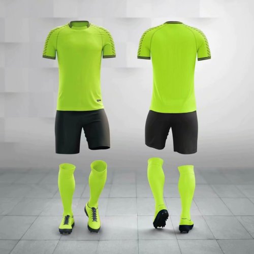 M8603 Fluorescent Green  Tracking Suit Adult Uniform Soccer Jersey Shorts