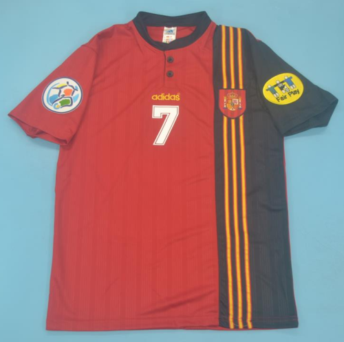 with Patch Retro Jersey 1996 Spain 7 RAUL Home Red Vintage Soccer Jersey Football Shirt
