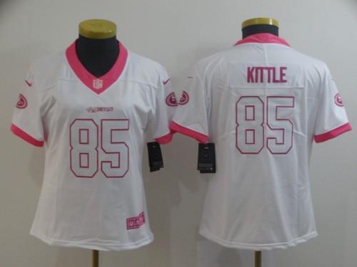 Women San Francisco 49ers 85 KITTLE White Pink NFL Jersey