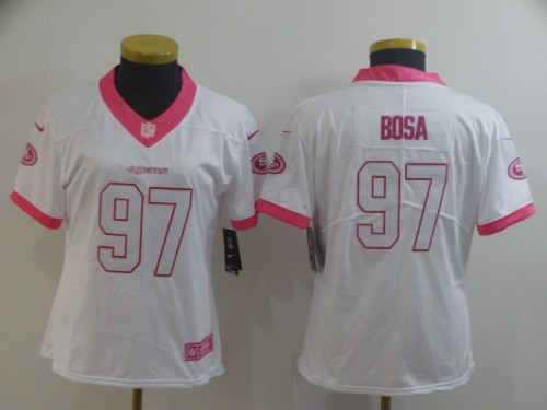 Women San Francisco 49ers 97 BOSA White Pink NFL Jersey