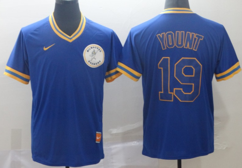 2019 Milwaukee Brewers # 19 YOUNT Blue  MLB Jersey