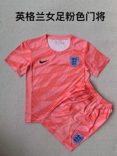 Adult Uniform 2023-2024 England Pink Goalkeeper Soccer Jersey Shorts