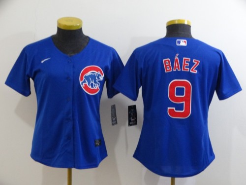 Women Chicago Cubs 9 BAEZ Blue Cool Base Jersey