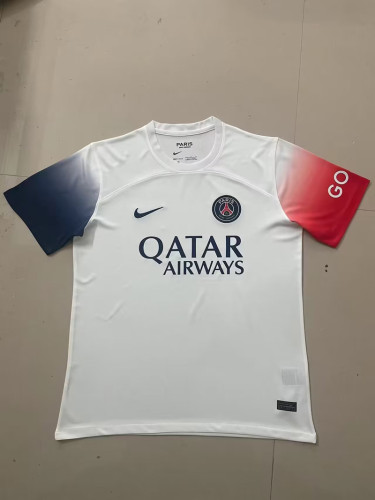 Fans Version 2023-2024 PSG Away White/Blue/Red Soccer Jersey
