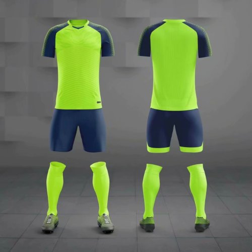 M8601 Fluorescent Green Tracking Suit Adult Uniform Soccer Jersey Shorts