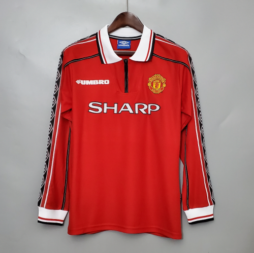 Long Sleeve Retro Jersey 1998-1999 Manchester United Home Soccer Jersey