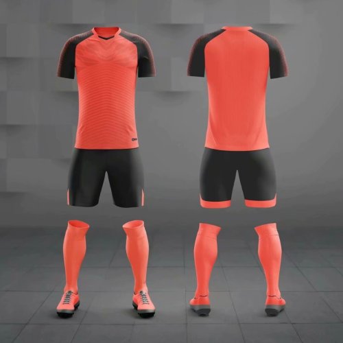 M8601  Fluorescent Orange Tracking Suit Adult Uniform Soccer Jersey Shorts