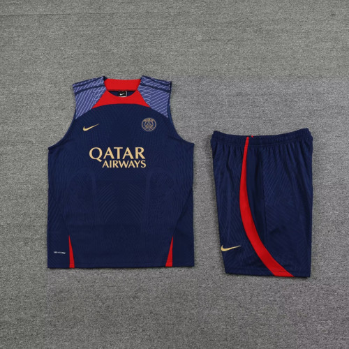 Adult Uniform 2023-2024 PSG Royal Blue Soccer Training Vest and Shorts