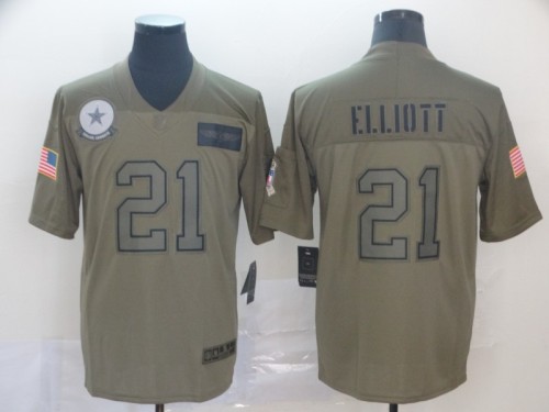 Dallas Cowboys 21 ELLIOTT 2019 Olive Salute To Service Limited Jersey