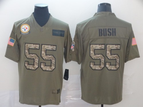Pittsburgh Steelers 55 BUSH Olive Camo Salute to Service Limited Jersey