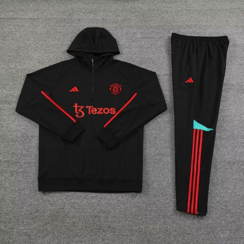 2023-2024 Manchester United Black Soccer Hoodie and Pants