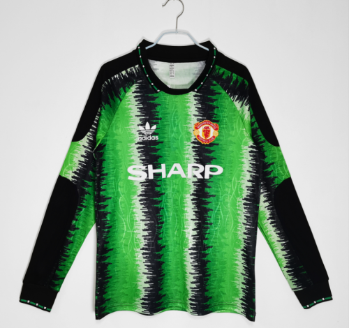 Long Sleeve Retro Jersey 1990-1991 Manchester United Green Goalkeeper Soccer Jersey