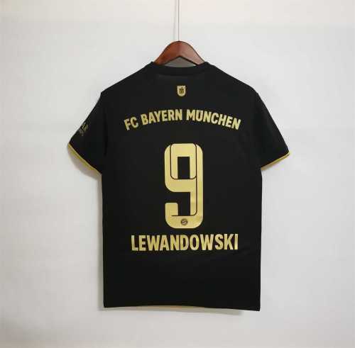 with Bundesliga Patch Fans Version 2021-2022 Bayern Munich LEWANDOWSKI 9 Away Black Soccer Jersey