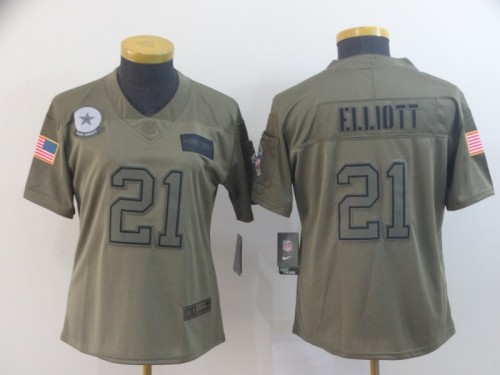 Women Dallas Cowboys 21 Ezekiel Elliott 2019 Olive Salute To Service Limited Jersey
