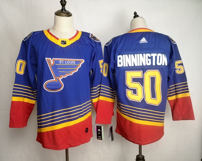 St. Louis Blues 50 Jordan Binnington Blue NHL Hockey Jersey
