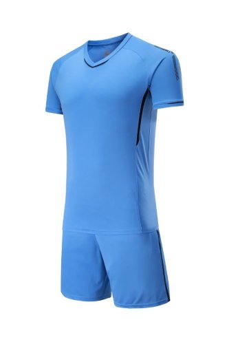 #306 Light Blue Adult Soccer Training Uniform Jersey and Shorts with pocket