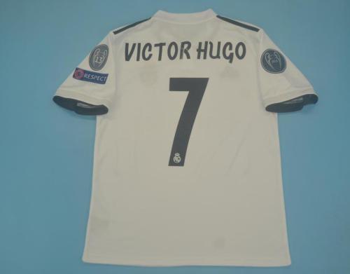 Retro Jersey 1918-1919 Real Madrid Home White wite patch and fonts VICTOR HUGO 7 Soccer Jersey