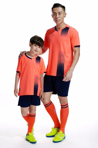 D8817 Orange Youth Set Adult Uniform Blank Soccer Training Jersey Shorts