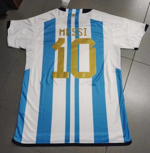 Golden Printed of Messi 10 Argentina 2022-2023 Home Soccer Jersey