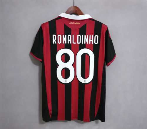 Retro Jersey 2009-2010 AC Milan 80 RONALDINHO Home Soccer Jersey