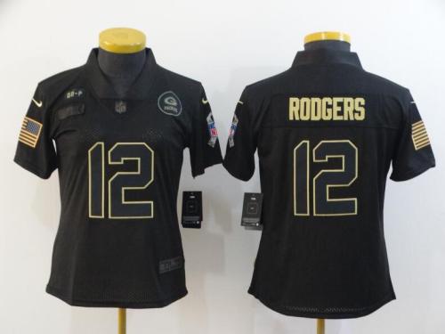 Women Packers 12 Aaron Rodgers Black 2020 Salute To Service Limited Jersey