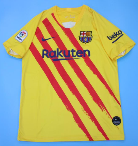 with LFP Patch Retro Jersey Fans Version 2020-2021 Barcelona 25 AUBAMEYANG 3rd Away Yellow Soccer Jersey
