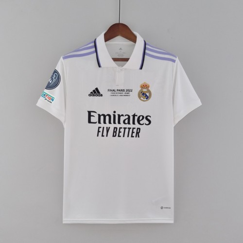 with Front Lettering+UCL Patch Fan Version 2022-23 Real Madrid Home Soccer Jersey Real Camisetas de Futbol