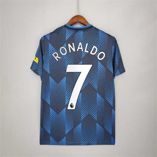 with EPL Lettering Fans Version 2021-2022 Manchester United RONALDO 7 Third Away Blue Soccer Jersey