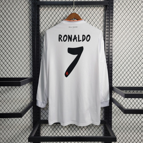 with UCL Patch Long Sleeve Retro Jersey 2013-2014 Real Madrid RONALDO 7 Home Soccer Jersey