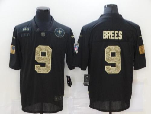 New Orleans Saints 9 BREES Black Camo 2020 Salute To Service Limited Jersey