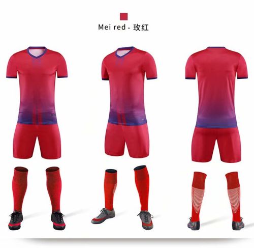 XBJKJW8826 Mei Red  Tracking Suit  Adult Uniform Soccer Jersey Shorts