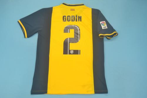 with LFP Patch Retro Jersey 2013-2014 Atletico Madrid GODIN 2 Away Yellow Soccer Jersey