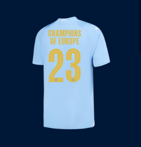 with CHAMPIONS OF EUROPE 23 Printing Fan Version 2022-23 Manchester City Home Football Shirt Man City Soccer Jersey
