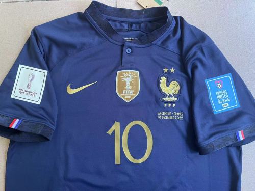 with Final Lettering+Golden+World Cup Patch Fans Version 2022 World Cup France Home Soccer Jersey