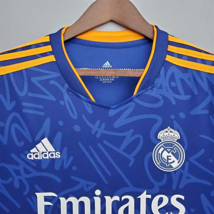 Fans Version Long Sleeve 2021-2022 Real Madrid Away Blue Soccer Jersey