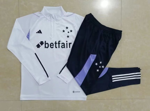 2023-2024 Cruzeiro White Soccer 1/4 Zipper Training Sweater and Pants