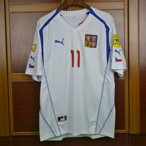 with Patch Retro Shirt 2004 Czech Republic Away White Soccer Jersey