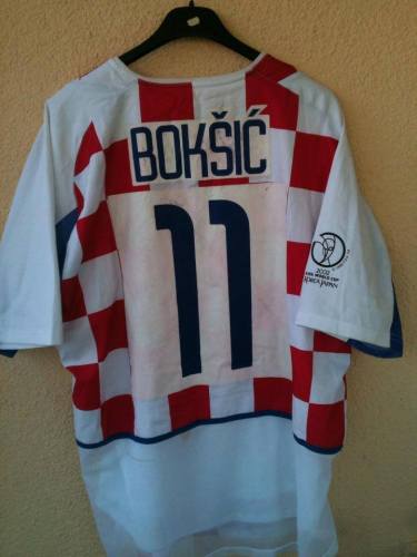 with Sleeve Printing Retro Jersey 2002 Croatia 11 BOKSIC Home White/Red Soccer Jersey