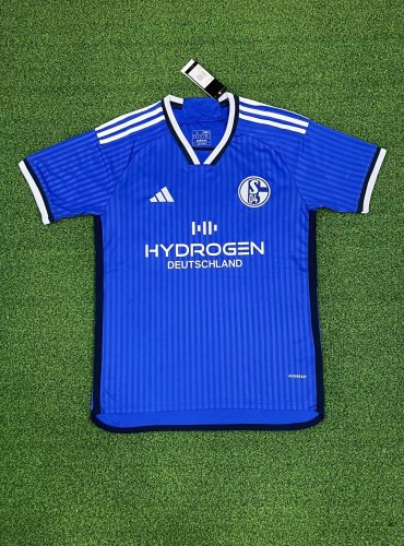 with Sponor Logo Fan Version 2023-2024 Schalke 04 Home Soccer Jersey
