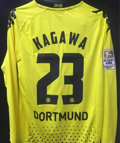 with Bundesliga Patch Patch Long Sleeve Retro BVB Shirt 2011-2012 Borussia Dortmund KAGAWA 23 Home Vintage Soccer Jersey
