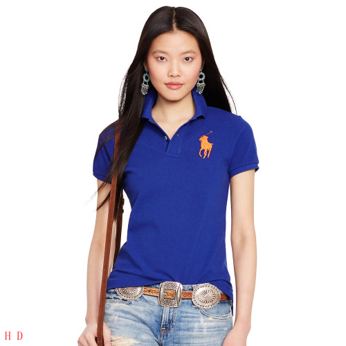 Women Blue Ralph Polo with Orange Big Logo