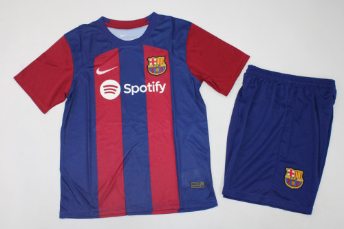 Youth Uniform Kids Kit 2023-2024 Barcelona Home Soccer Jersey Shorts